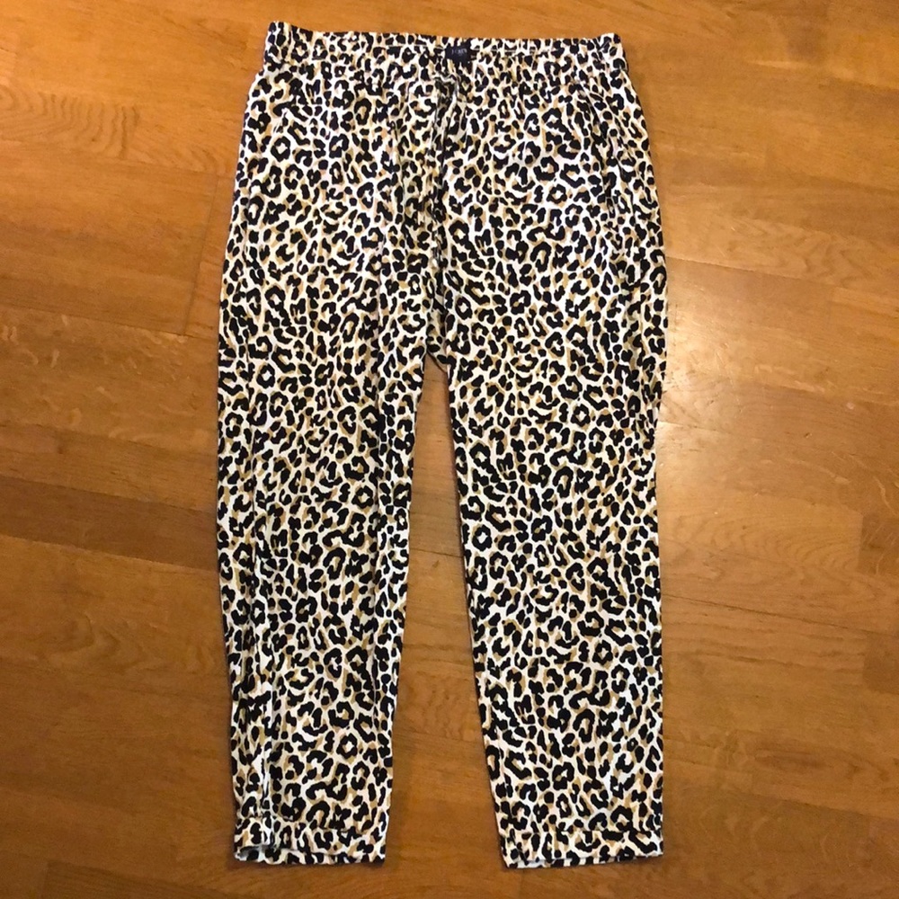 J. Crew animal print cropped, drawstring linen pants